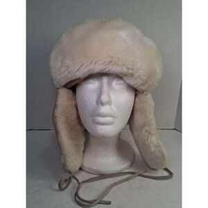 Route 66 Hat Trapper Fitted Mens Large XL Tan Suede Faux Fur Aviator Winter